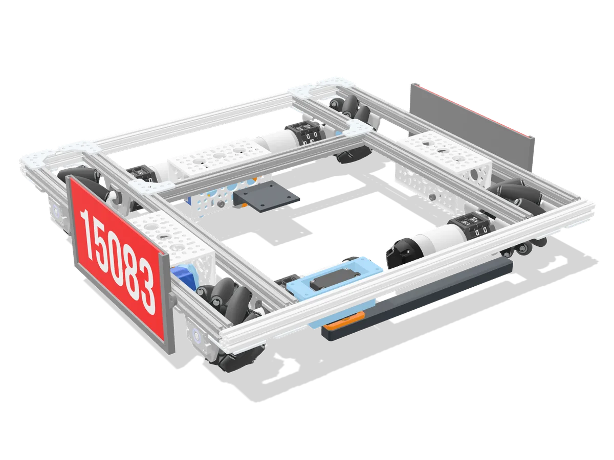 Drive base with mecanum wheels, motors and the underside sweeper