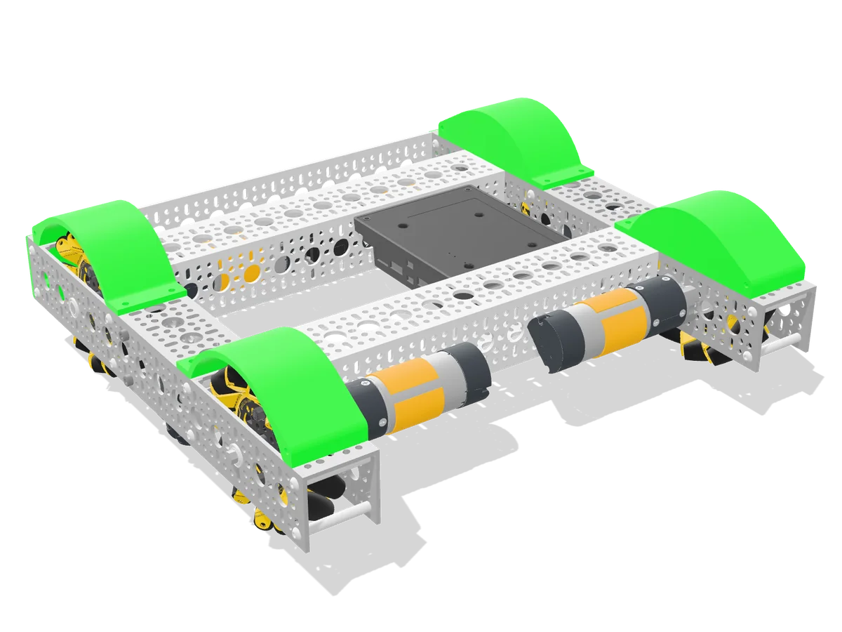 Drive base: goBILDA channel frame, four mecanum wheel modules and Control Hub