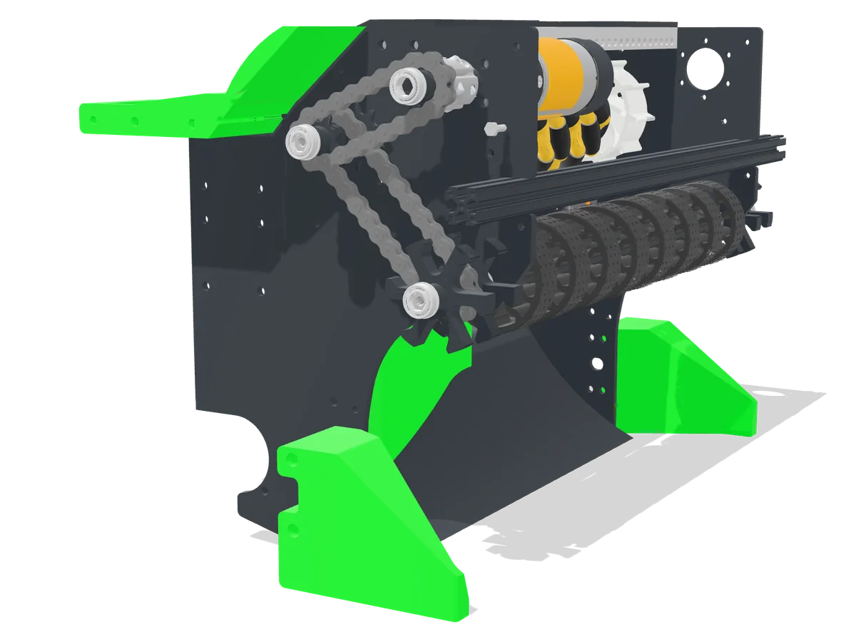 Side of the intake showing the roller drive