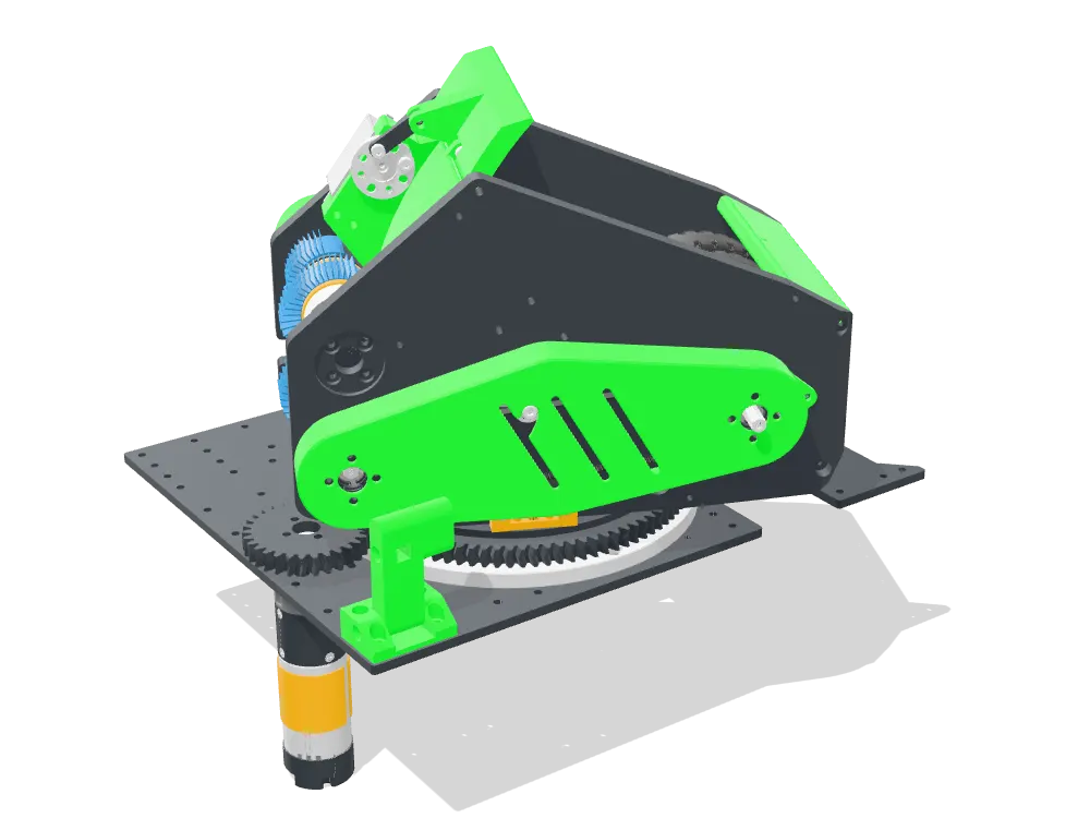Shooter and turret CAD; use the sliders to rotate the turret and move the hood